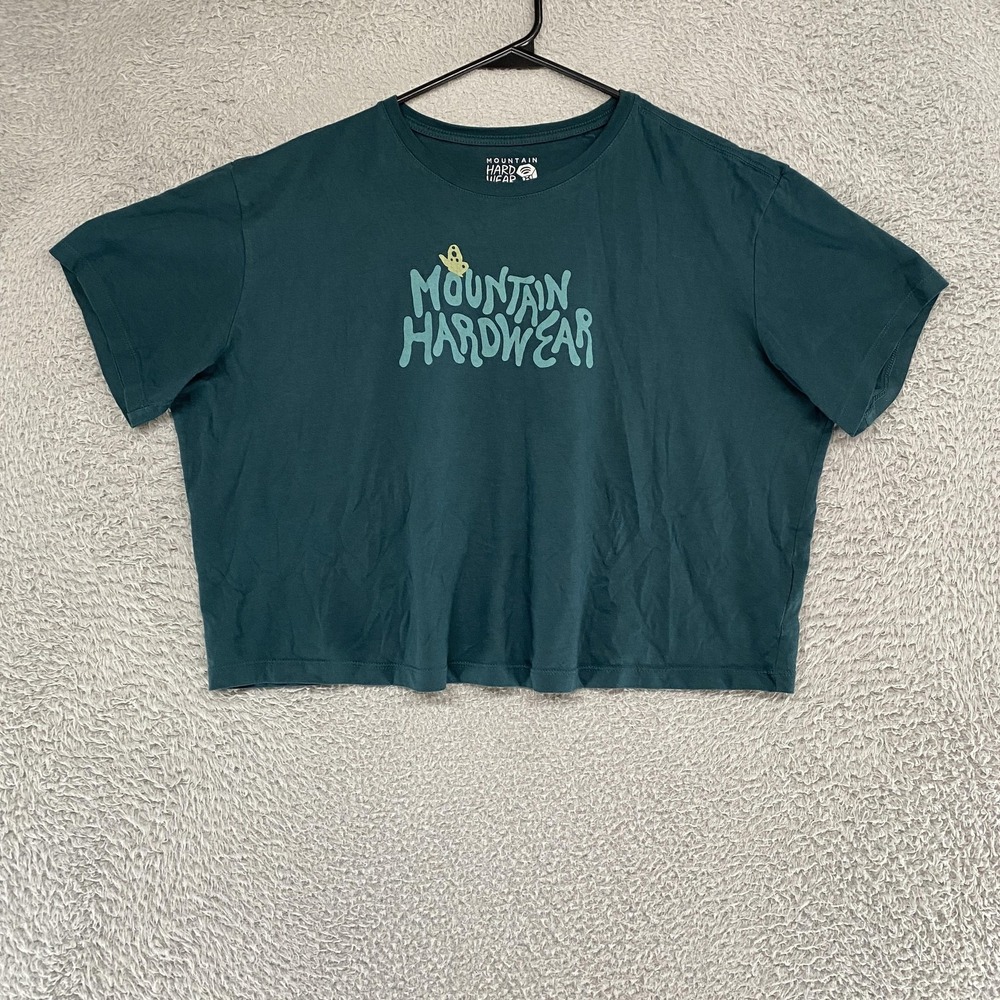 Mountain Hardwear Crop T-Shirt Womens XL Green Graphic Logo Boxy Granola